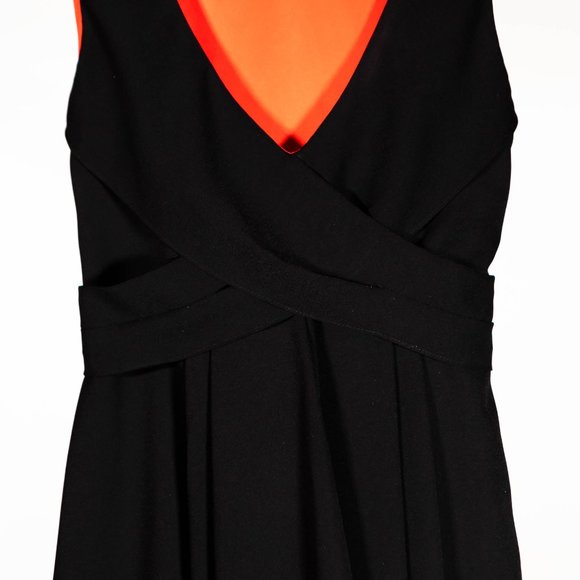 Vince Camuto Womens Dress Black Stretch V-Neck Belted Fit Flare Cocktail Party 4 - Picture 4 of 9